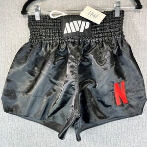 New MVP Netflix Muay Thai Boxing fight Shorts Youth M/26 Black Satin MMA sparing